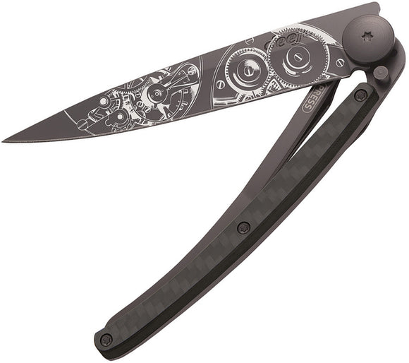 Deejo Tattoo 37g Carbon Fiber Handle Watchmaker Black Folding Blade Knife 1GC010
