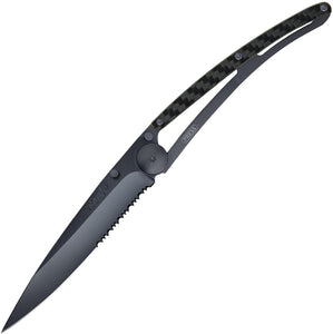 Deejo Tattoo Linerlock 37g Folding Serrated Blade BLK Carbon Fiber Knife 1GC500