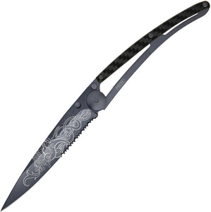 Deejo Dragon Viking Tattoo Linerlock 37g Carbon Fiber Folding Knife 1GC536