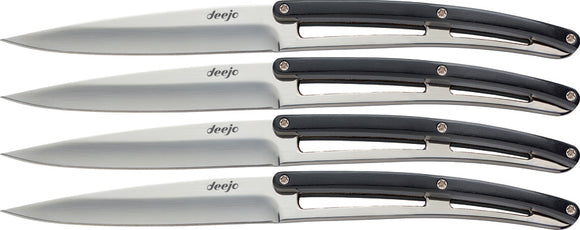 Deejo Set of 4 Steak Black Paperstone Handle Fixed Mirror Blade Knives 4AS002