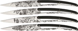 Deejo Set of 4 Steak Fixed Blossom Blade Black Paperstone Handle Knives 4AS020