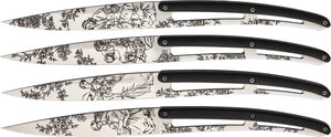 Deejo Set of 4 Steak Fixed Toile De Jouy Blade Paperstone Handle Knives 4AS021