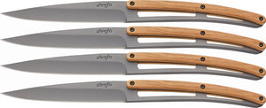 Deejo Set of 4 Steak 9" Fixed Titanium Stainless Blade Olive Wood Knives 4FB001