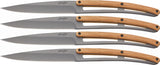 Deejo Set of 4 Steak 9" Fixed Titanium Stainless Blade Olive Wood Knives 4FB001