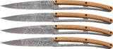 Deejo Set of 4 Steak 9" Fixed Titanium Blossom Blade Wood Handle Knives 4FB010