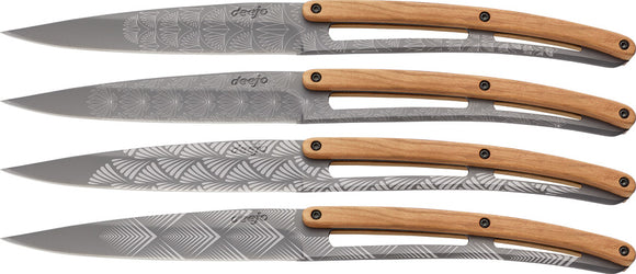 Deejo 4pc Titanium Coated Olive Wood Art Deco Tattoo Steak Knife Set 4FB012