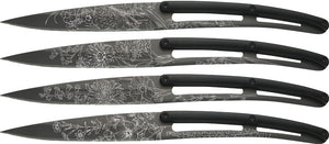 Deejo 4pc Bistro Blossom Tattoo Titanium Fixed Blade Steak Knife Set 4FP010