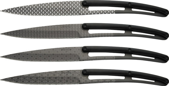 Deejo Steak Knives Set of 4 Geometry Tattoo Black Titanium Stainless 4FP013