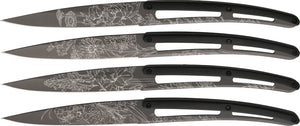 Deejo Set of 4 Steak Fixed Titanium Blossom Blade Black Paperstone Knives 4FS020