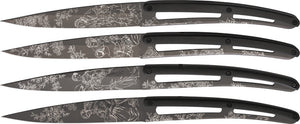 Deejo Set of 4 Steak Fixed Titanium Toile De Jouy Blade Paperstone Knives 4FS021