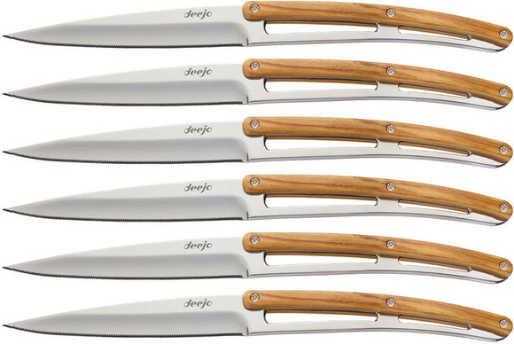 6 Deejo steak knives Serrated, Coral wood - STEAK KNIVES