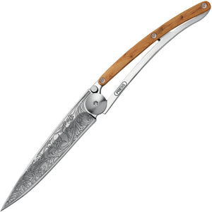 Deejo 27g Linerlock Art Nouveau Tattoo Folding Blade Wood Handle Knife 9AB023