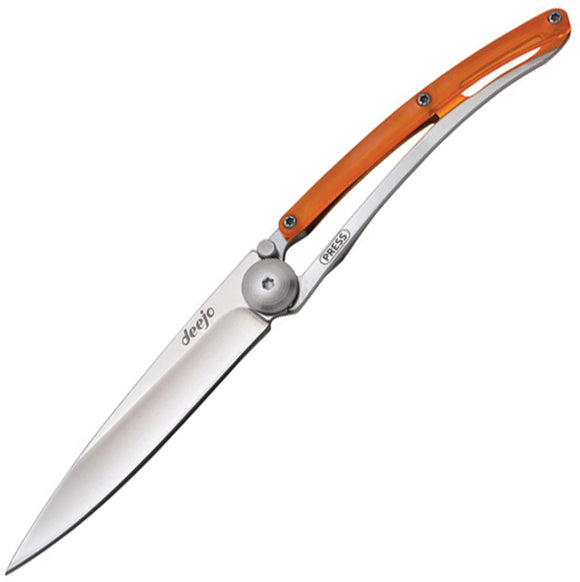 Deejo Orange Linerlock Folding Pocket Knife - 27 Gram Mirror Polish Finish - 9AP005
