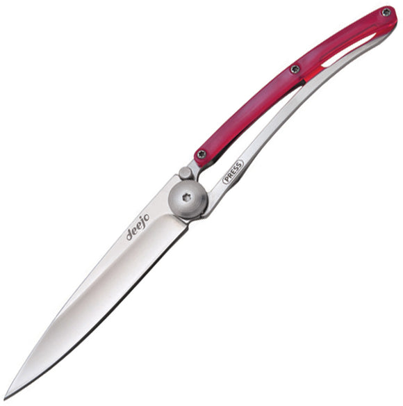 Deejo Pink Linerlock Folding Pocket Knife - 27 Gram  Mirror Polished Finish - 9AP007