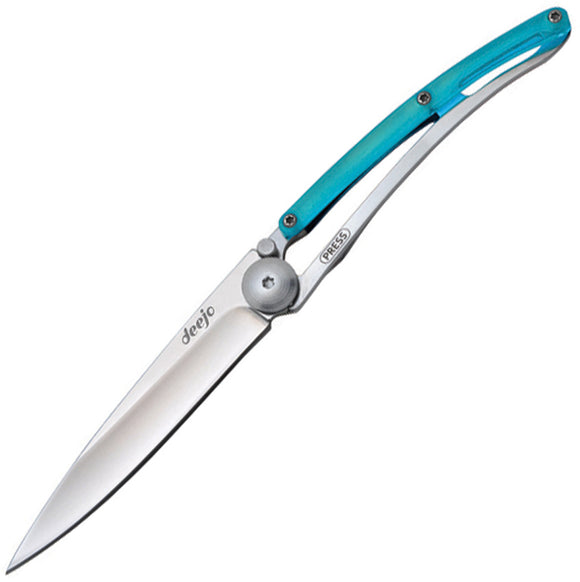 Deejo Blue Lagoon Linerlock Folding Pocket Knife - 27 Gram  Mirror Finish - 9AP010