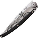 Deejo Tattoo Linerlock 27g Racer Ebony wood Folding Pocket Knife 9cb102