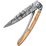 Deejo Tattoo Linerlock 27g Terra Olive wood Folding Pocket Knife 9cb103