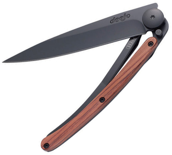 Deejo Black Titanium Coated 27g Linerock Coralwood Handle Folding Knife 9GB005