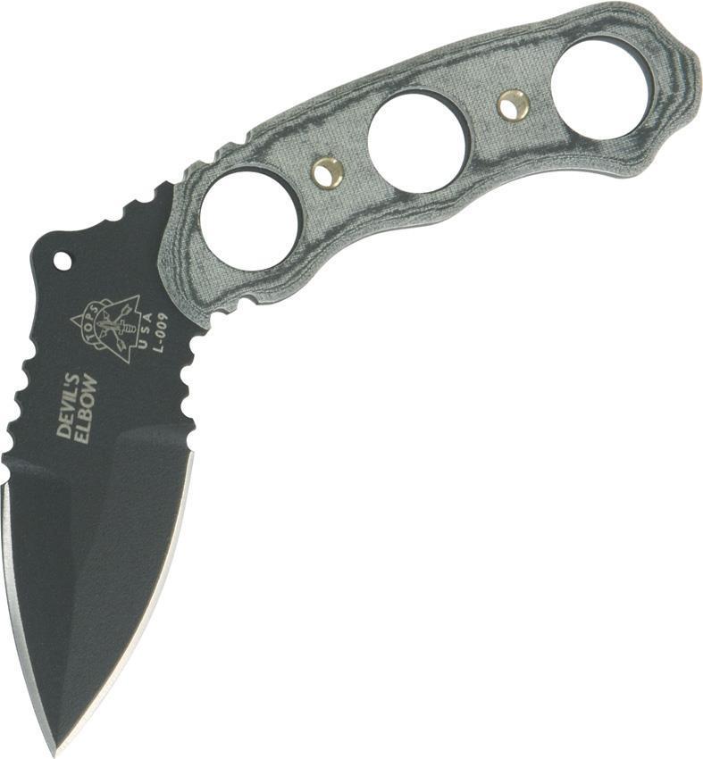 TOPS Devils Elbow XL Fixed Spear Angled Blade Black Micarta Handle