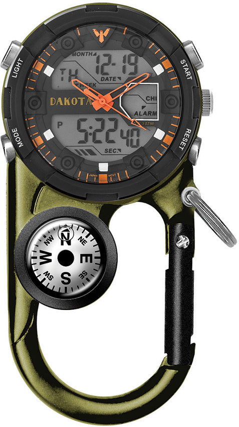 Dakota Angler II Digital Stopwatch Green Aluminum Survival Pack Clip Watch 3725