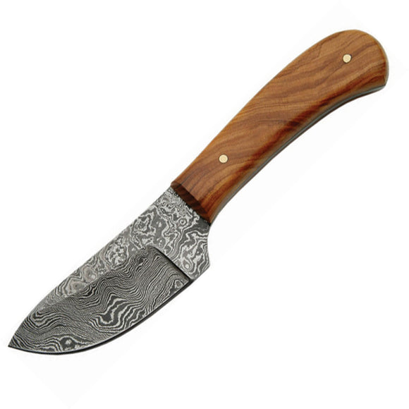 Damascus Skinner Fixed Blade Knife Olive Wood Damascus Steel Skinner 1080OW