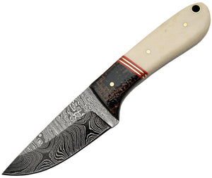 Damascus Hunter Fixed Blade Knife Bone & Black Micarta Drop Point w/ Sheath 1088
