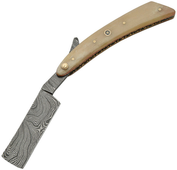 Damascus Off White Natural Bone Friction Folding Razor Pocket Knife 1116BB