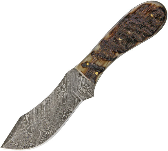 Damascus Rams Fixed Blade Knife Brown Horn Damascus Skinner Blade 1121