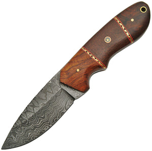 Damascus Hunter Fixed Blade Knife Rosewood & Micarta Drop Point w/ Sheath 1142
