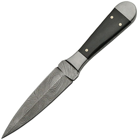 Damasucs Bosom Dagger Black Horn Double Edge Fixed Blade Knife w/ Sheath 1160