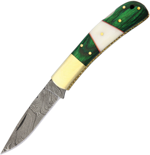 Damascus Lockback Pocket Knife Pakkawood & Bone Folding Drop Point Blade 1169