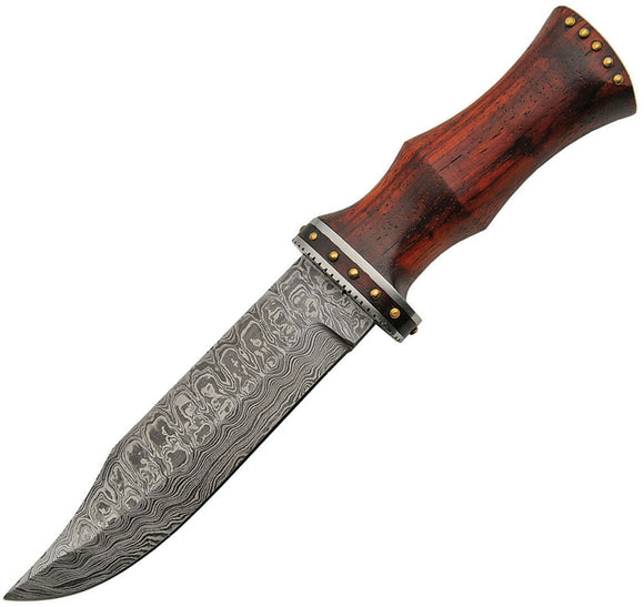 Damascus Bowie Smooth Rosewood Damascus Clip Point Fixed Blade Knife 1170