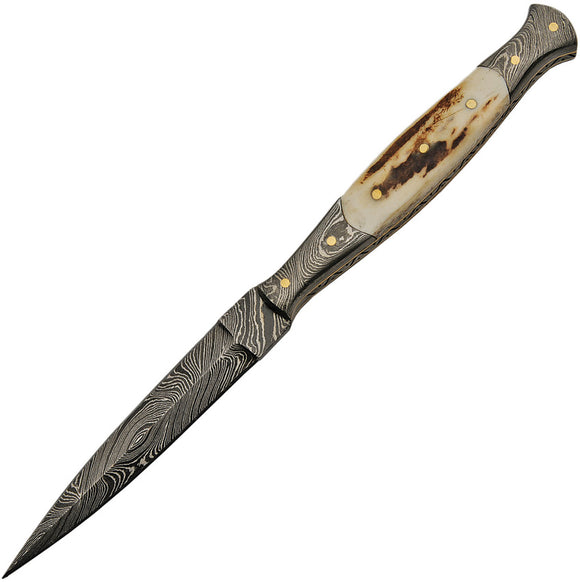 Damascus Slim Fixed Blade Knife Stag Bone Damascus Steel Dagger Blade 1178