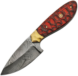 Damascus 9" Mosaic Sculpted Wood Hunter Knife + Sheath 1200