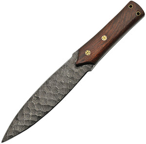 Damascus 12" Flint Spear Hunter Brown Wood Knife + Sheath 1201