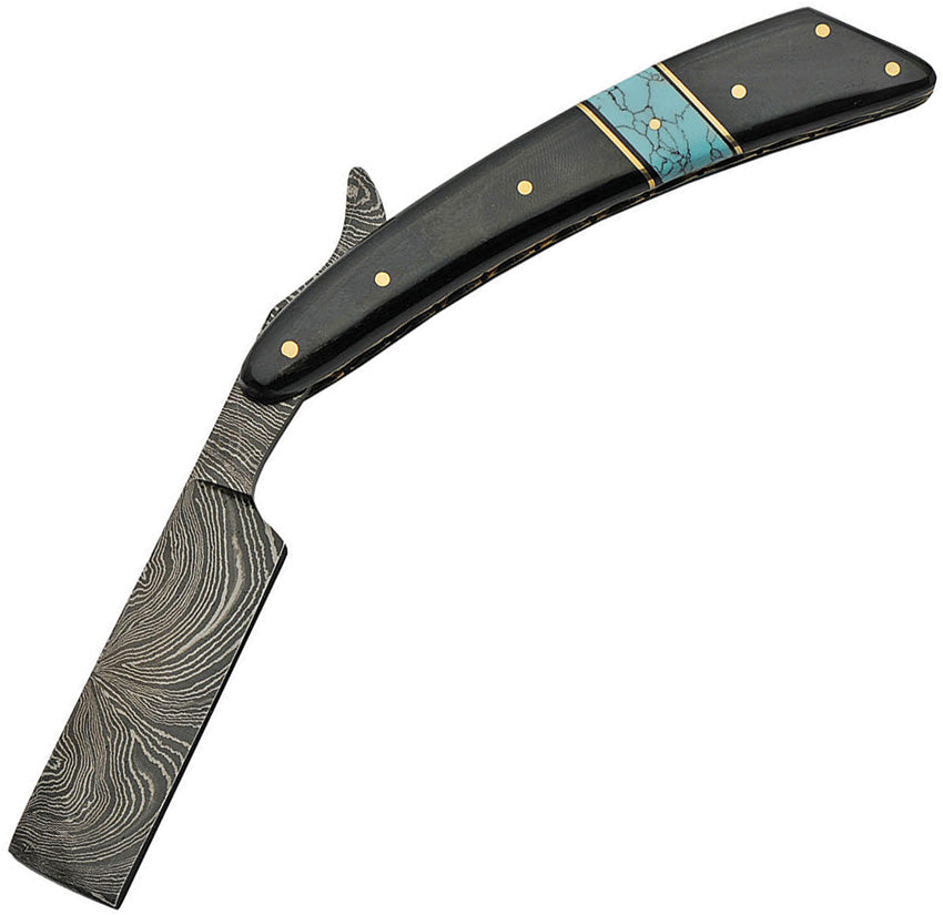 Turkey Razor Damascus Horn & Turquoise Razor 1203 – Atlantic Knife Company
