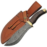 Damascus 13" Stacked Leather Brass Guard Bowie Knife + Leather Sheath 1205