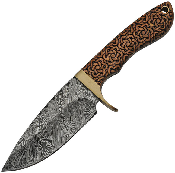 Damascus Steel Blade Celtic Knot Handle Fixed Hunter Knife 1208