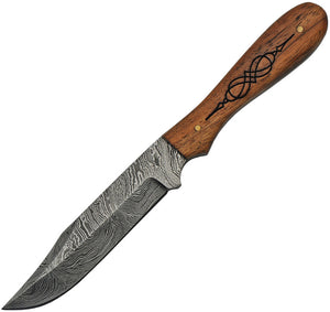 Damascus Steel Blade Wood Handle Fixed Knife 1211