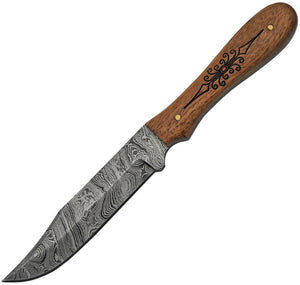Damascus Steel Blade Wood Handle Fixed Knife 1212