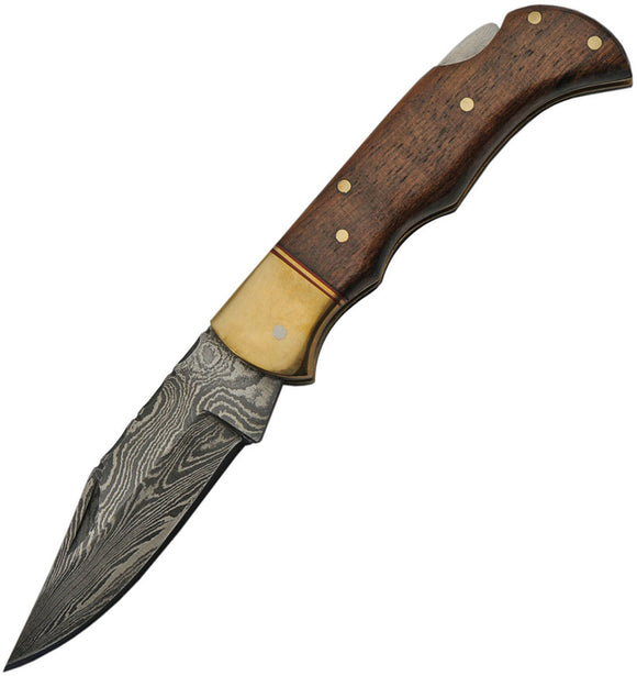 Damascus Steel Lockback Wood Handle Folding Knife 1213