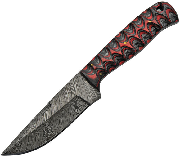 Damascus Steel Blade Black & Red Handle Fixed Knife 1219