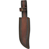 Damascus 12" Checkered Wood Brass Guard Bowie Knife + Leather Sheath 1221