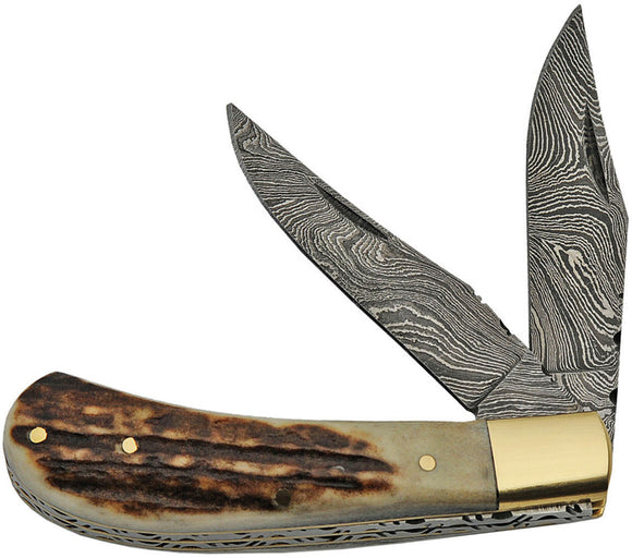 Damascus Trapper Stag Folding Pocket Knife 1224SG