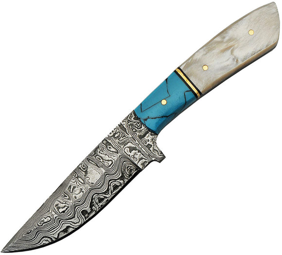 Damascus Hunter Blue Pearl Fixed Blade Knife w/ Brown Sheath 1230