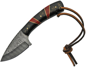 Damascus 7.25" Hunter Black & Red Synthetic handle + Leather Sheath 1233rd