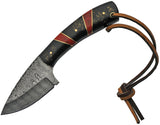 Damascus 7.25" Hunter Black & Red Synthetic handle + Leather Sheath 1233rd