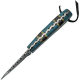 Damascus 7.25" Hunter Turquoise Black & Blue Synthetic handle + Leather Sheath 1233tr