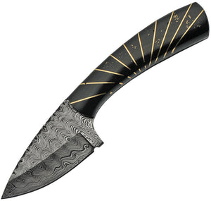 Damascus Hunter Black Resin and Brass Fixed Blade Knife w/ Sheath 1234