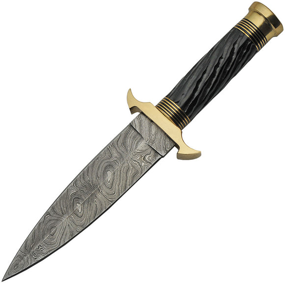 Damascus Twisted Horn Dagger Fixed Blade Knife w/ Sheath 1236BK